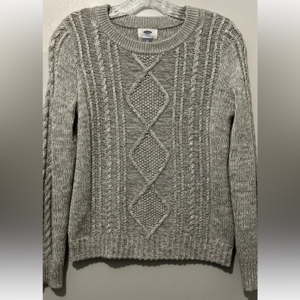 Old Navy Classic Cable Knit Gray Marl Crew Neck Sweater Size Small Petite